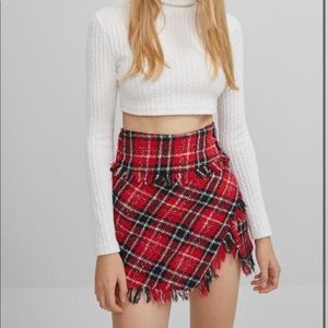 Bershka Checked Skirt with Frayed Hem